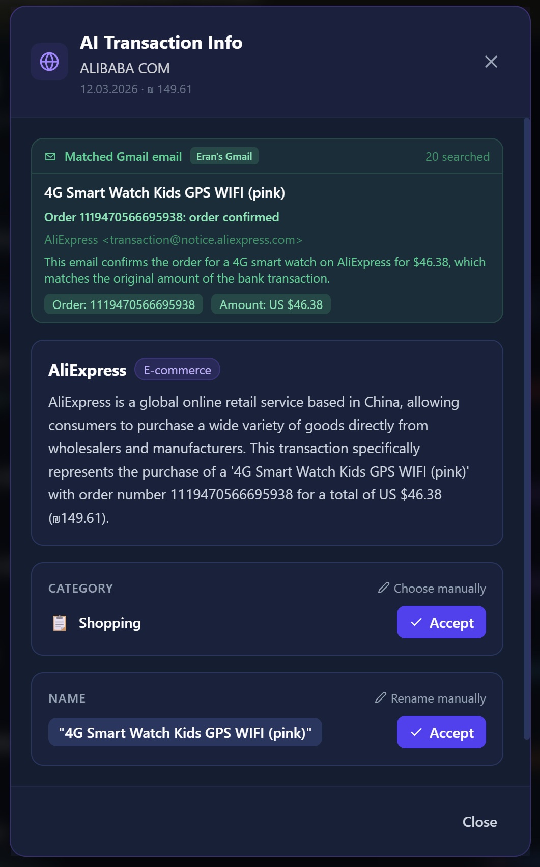 AI Transaction Info